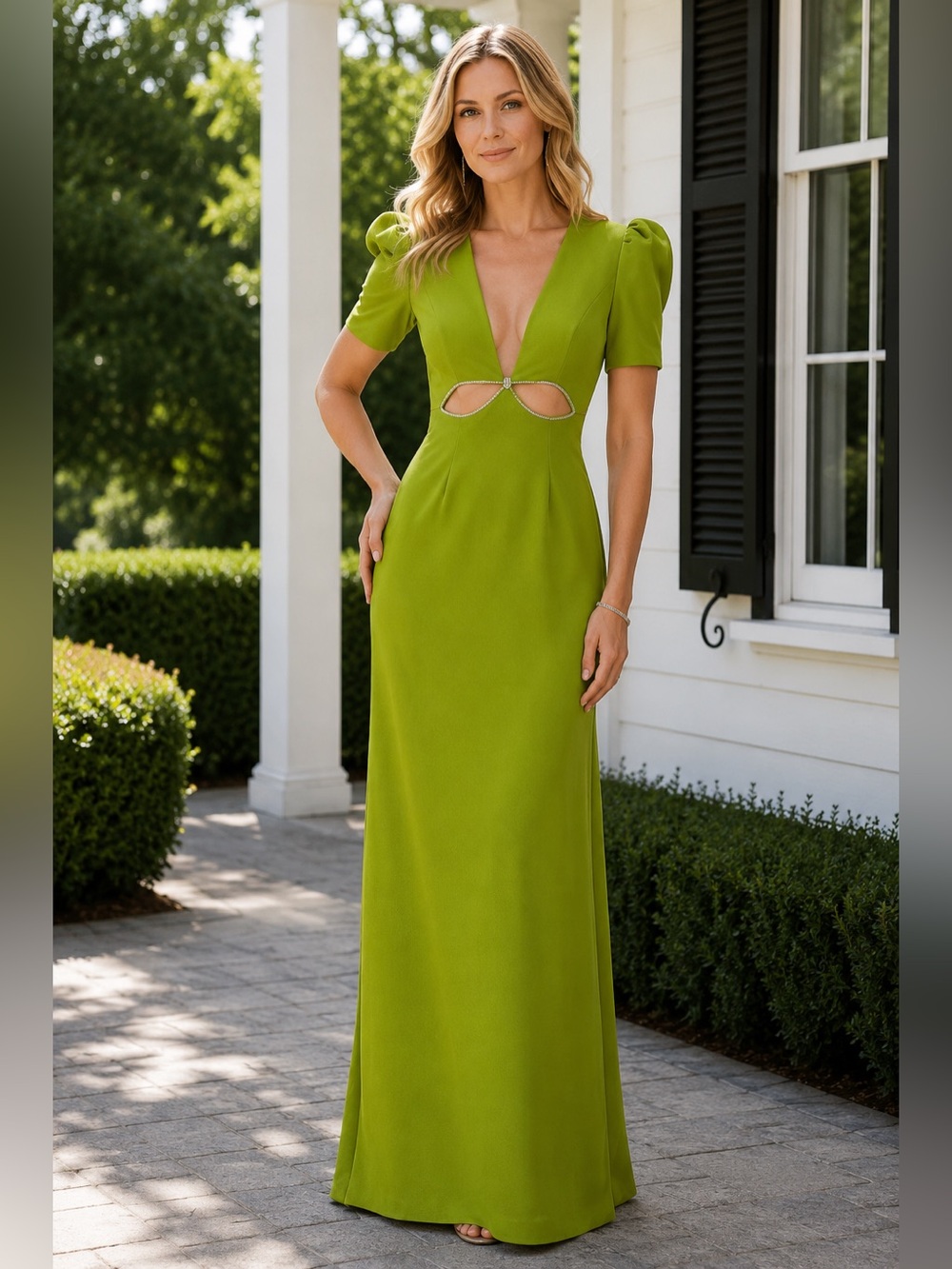 Ieena for Mac Duggal 2630 Plunge Neck Cut Out Gown Sz 0